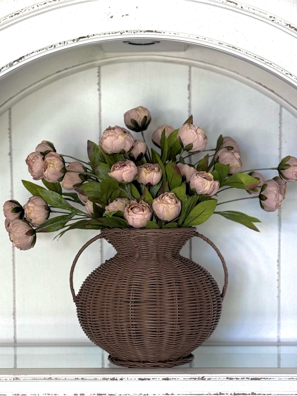 Viral Tan Peonies by Ashland Floral Arrangement in a Dark Brown Basket. - Picture 3 of 9
